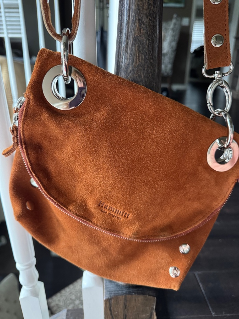 Hammitt Rust Suede Crossbody with Silver Hardware